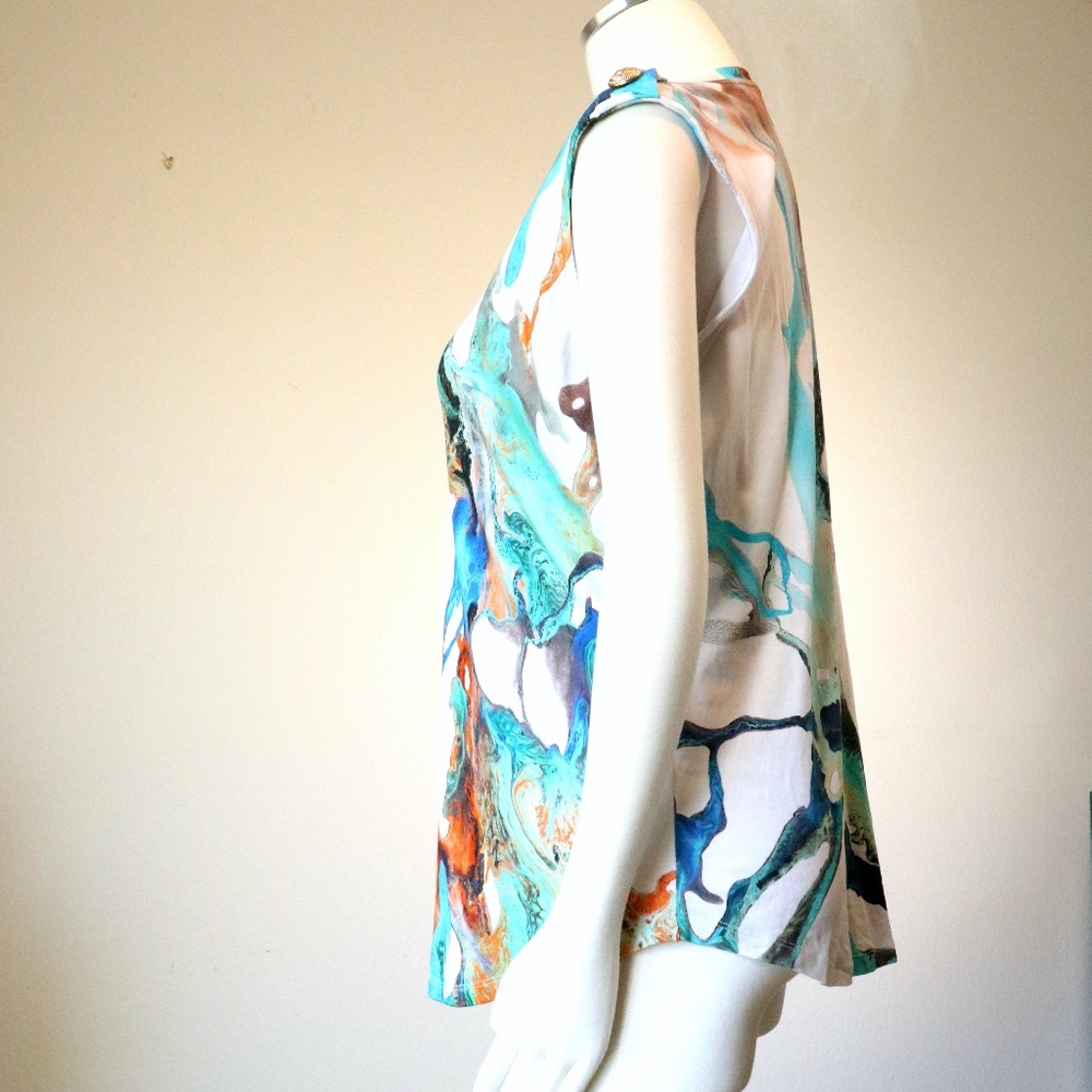 Sleeveless cotton Balmain top in an abstract watercolor print - Picture 5 of 11